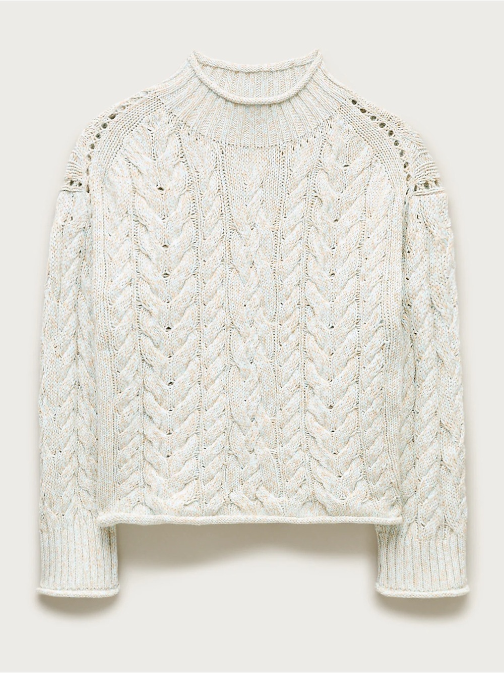 2025 Rollneck™ cable-knit sweater in marled heritage cotton